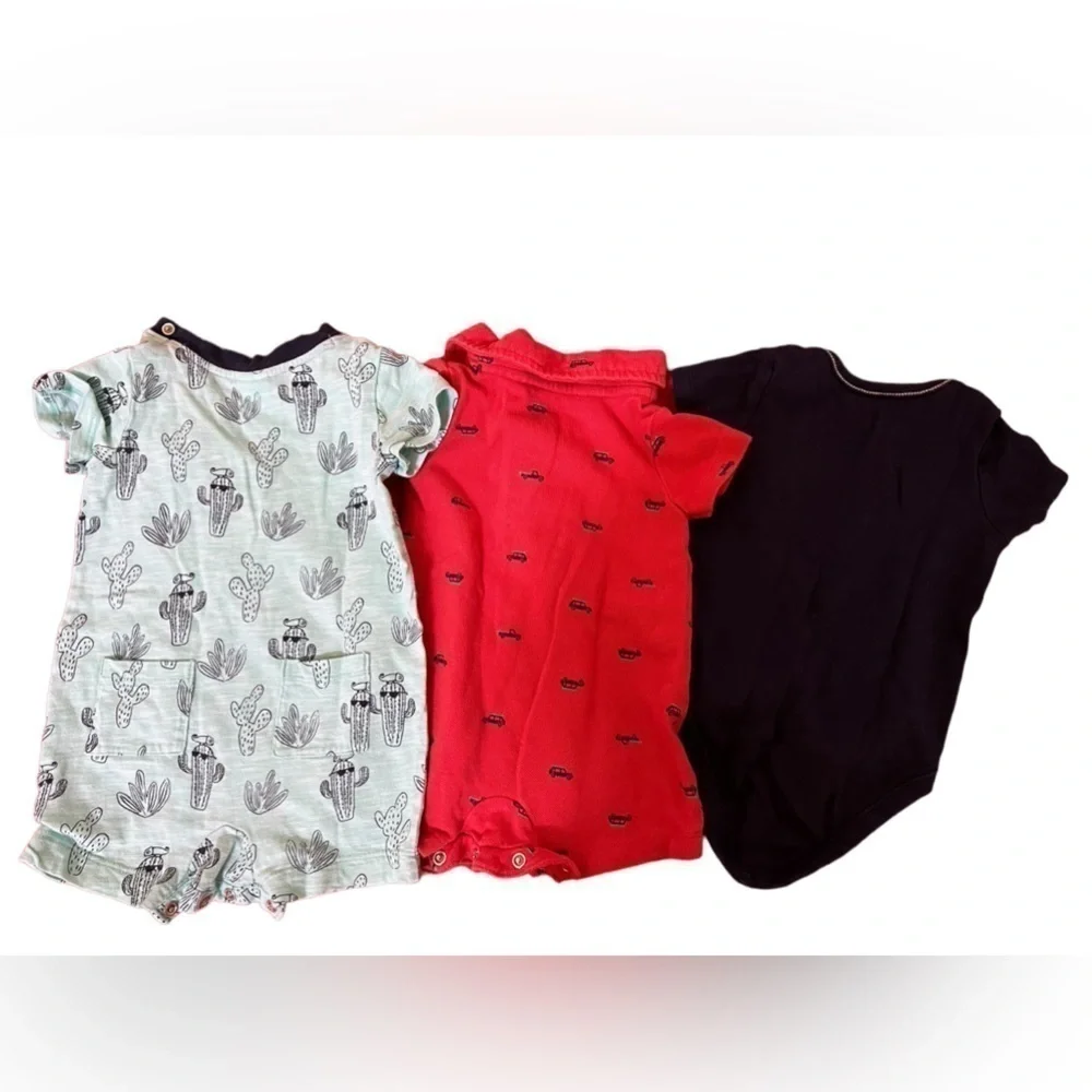 3 month baby 2 rompers & 1 onesie - cactus, cars & “Roar” summer Cali vibes